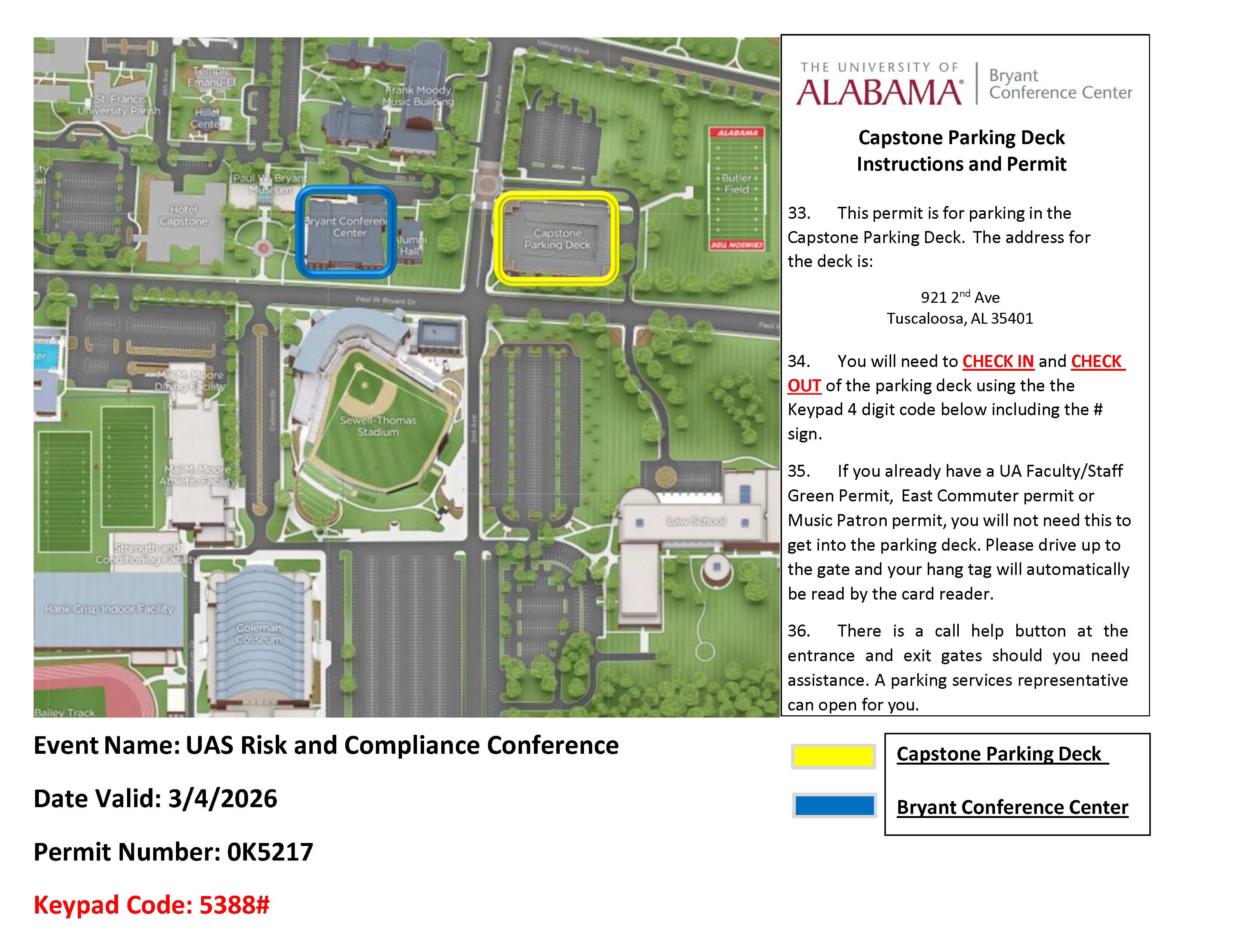 Bryant Conference Center Parking Information and Code
